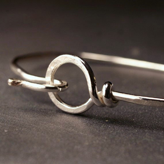 Sterling silver hammered bangle hook and loop bracelet