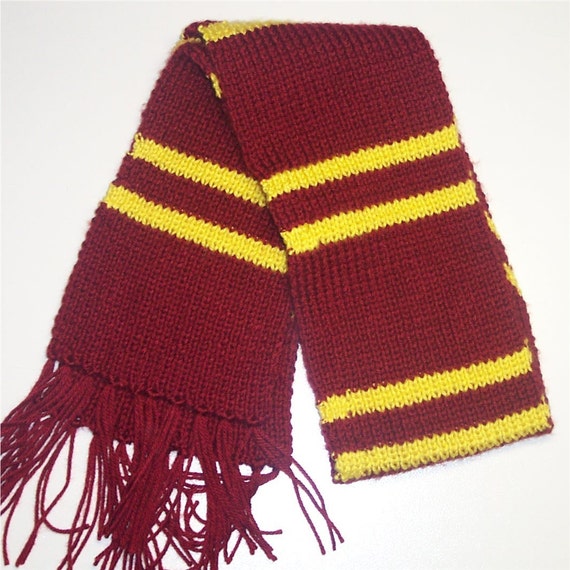 Hand Knit Scarf Red and Yellow Stripes Harry Potter Colors