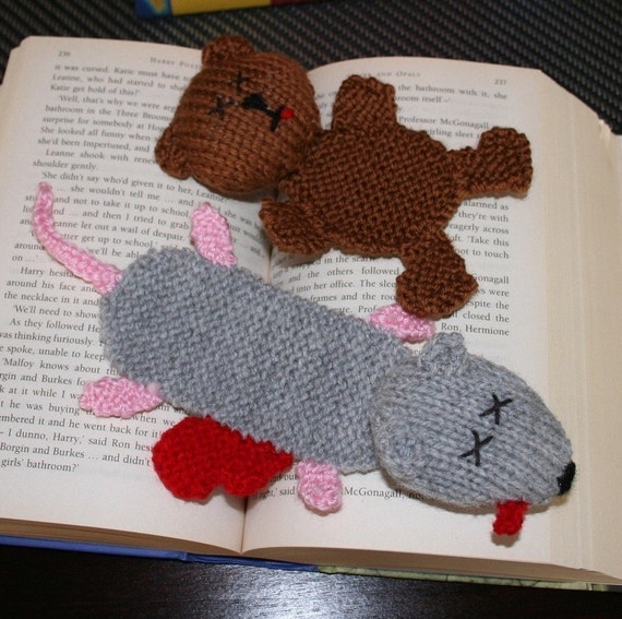 Squashed teddy bear and rat bookmarks PDF KNITTING PATTERN