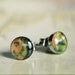 Tiger Lily Post earrings - Green Orange Fern Leaf Forest Resin Silver Post earrings