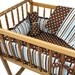 Cradle bedding in Modern Blue and Brown Striped with Blue Polka Dots