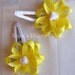 White & Yellow Satin Flower Ribbon Snap Hair Clips