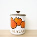 vintage enamelware canister, georges briard fruit pattern sugar canister