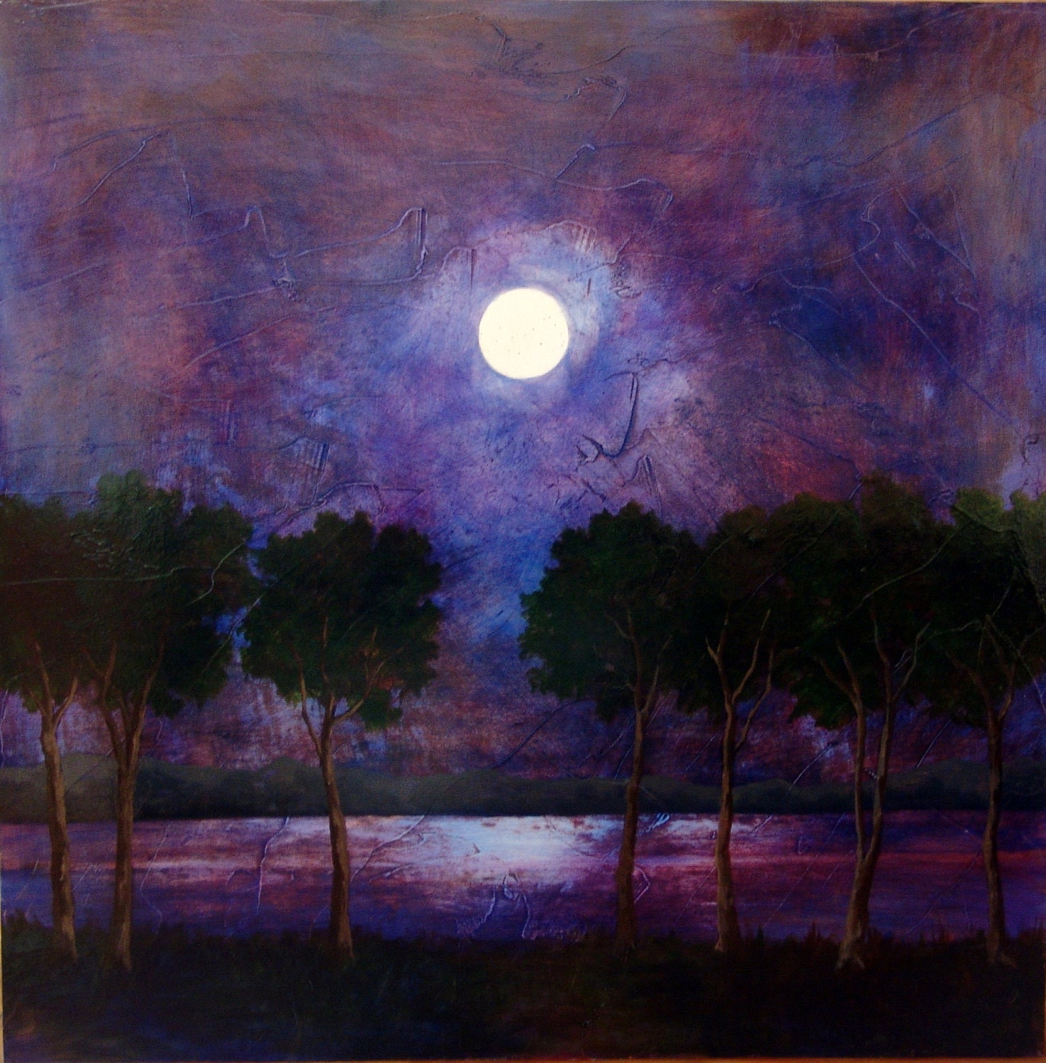 Purple Blue Night Sky Moon PRINT Of Original Oil By GWENSART