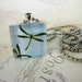 Square Handcrafted Glass Pendant with Chain - Blue Dragonfly