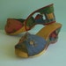 1940s Wooden Wedge Platform Sandals with a Carved Tropical Scene, Pair No. 1