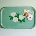Shabby Jadeite Green Metal Serving Tray with White Flowers