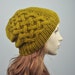 Hand knit hat - Wool Beanie Hat in Mustard