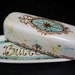Fancy Butter, Hand Painted Ceramic Butter Dish, Light Blue, Brown, Orange and Yellows.Vintage