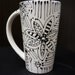 Hand Painted Flower Land Tall Mug Detailed Flowers in Black and White, Coffe mug, Hot Tea