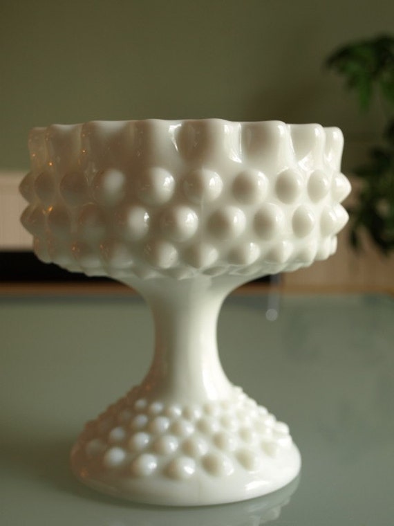 Milk Glass Hobnail Compote Pedestal Bowl