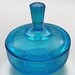 Vintage Art Deco Glass Powder Jar New Martinsville Peacock Blue Puff Box