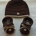 Baby Boy Crochet Hat Beanie Monkey Button Brown Baby Boy Crochet Booties Baby Shower Gift Photo Prop 10008 MADE TO ORDER