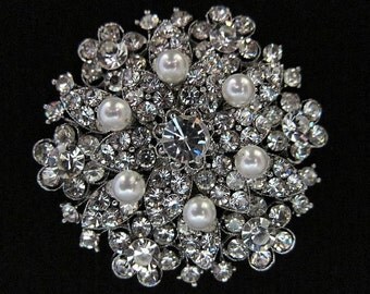 Crystal Pearl Bridal Brooch, Flower Broach, Wedding Brooch Pin, Swarovski Wedding Jewelry, Bridal Jewelry, Bridesmaid Gift for Her, NICOLE
