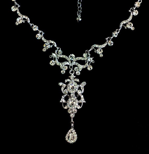 Statement Necklace Chandelier Bridal Necklace by YJDesign on Etsy