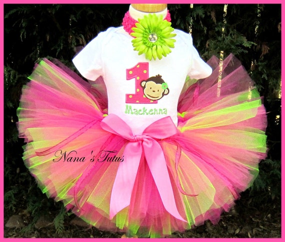 Custom Birthday Mod  Monkey,Party Outfit,Tutu Set, Personalized,  Theme Parties, Monkey Birthday, Sizes 1yr thru 6yrs