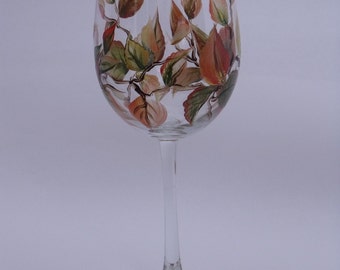 Hand Painted FALL LEAVES White Wine Glass