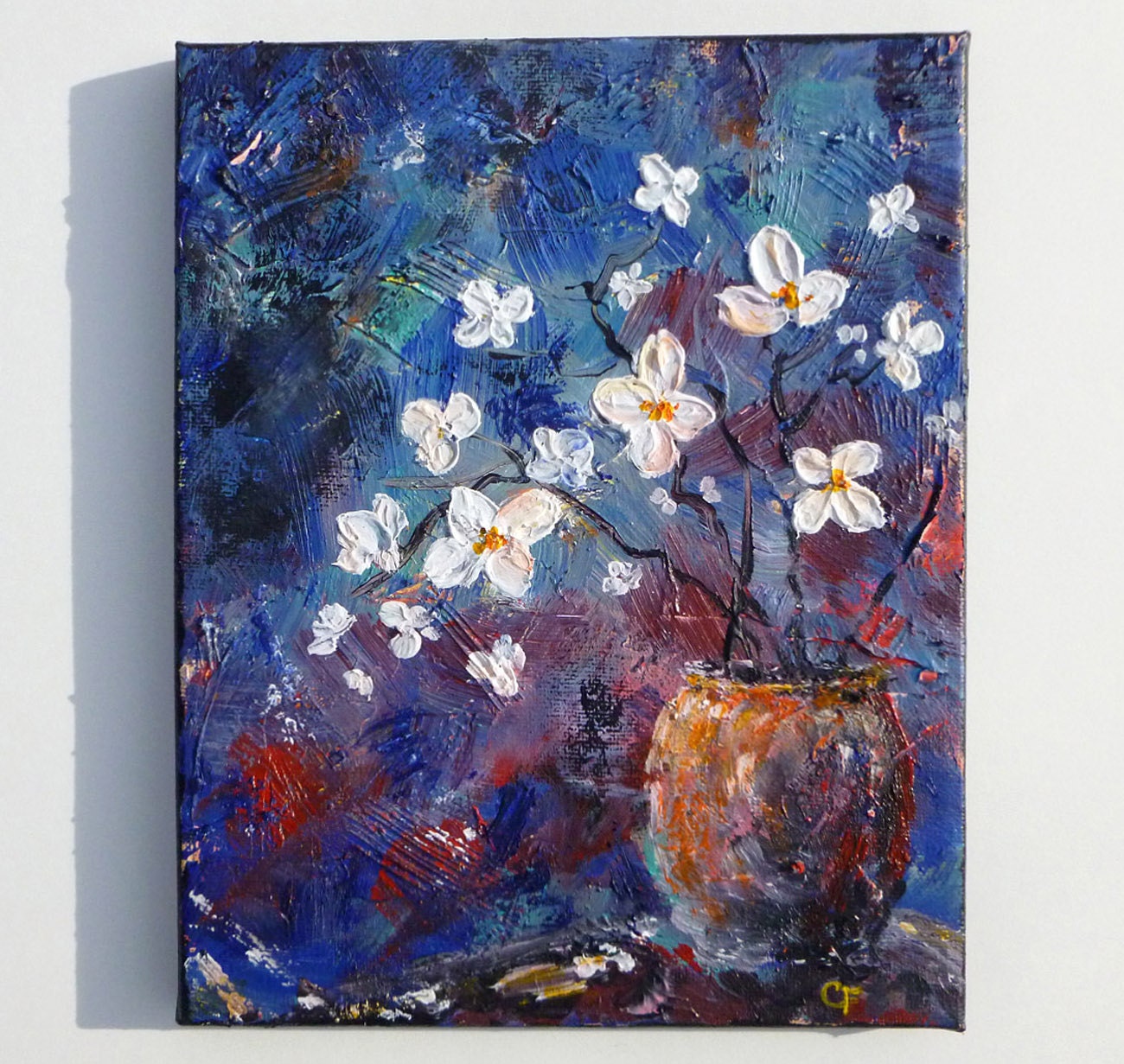 Flower vase painting Textured flowers painting 8x10