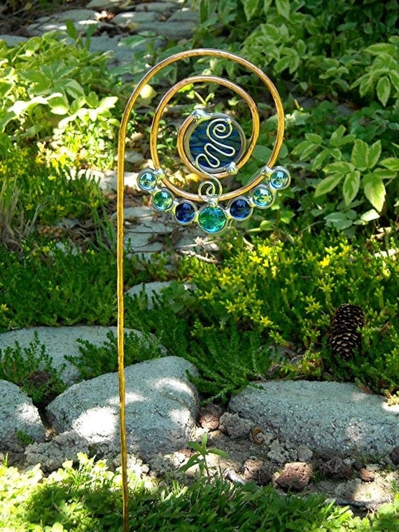 Garden Stake Suncatcher Stained Glass and Copper