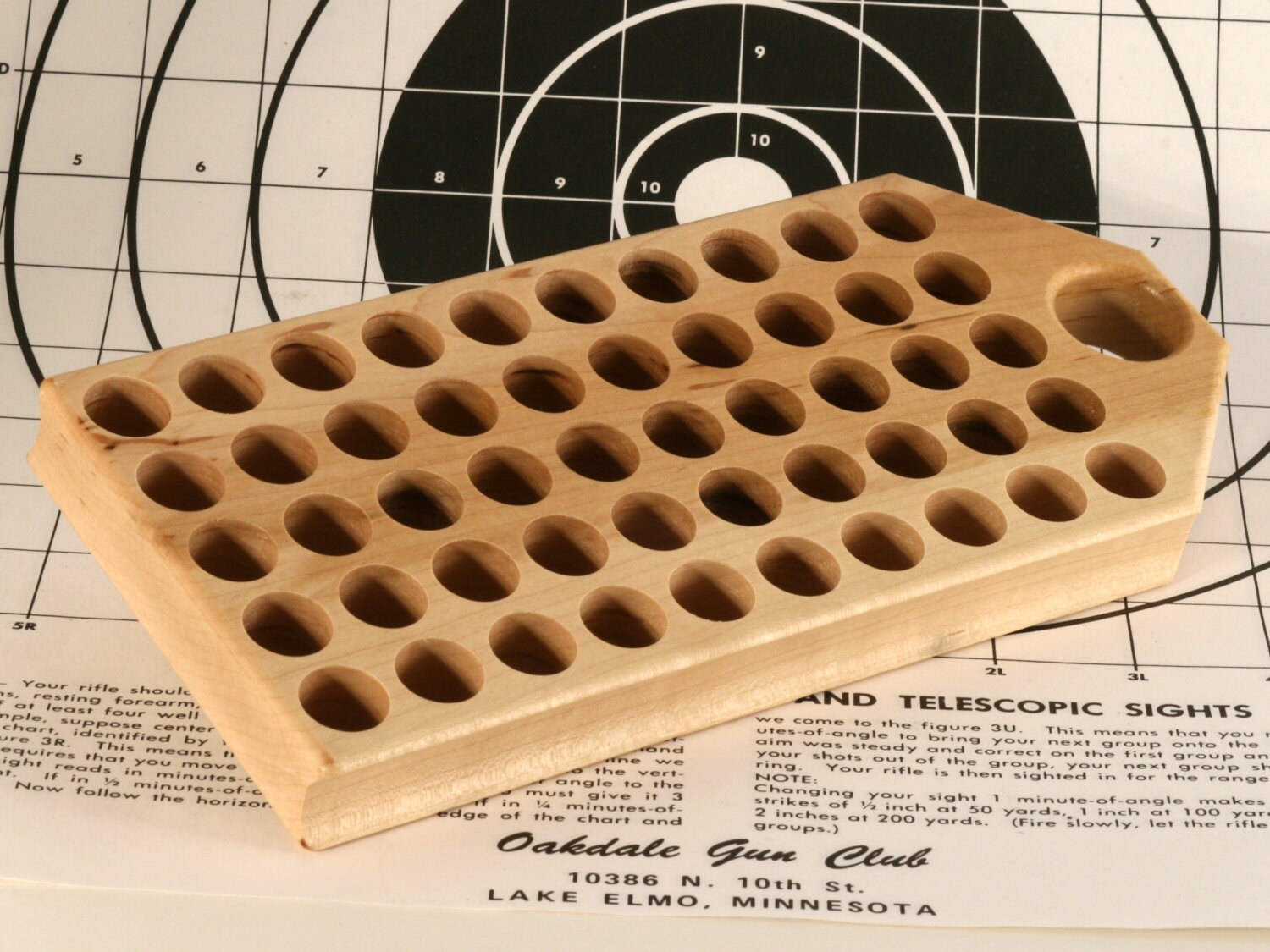 Maple reloading block with deep holes for .4570 and other