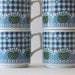Vintage Stacking Mugs Blue Gingham Apples Japanese