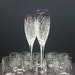 Champagne Flutes And Candle Holder Set . Hand Engraved Glass 'Branches And Leaves' Spring Wedding Decor