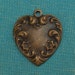 6pc Victorian Scroll Heart Charm, Hand Finished Antiqued Patina (CVH1)