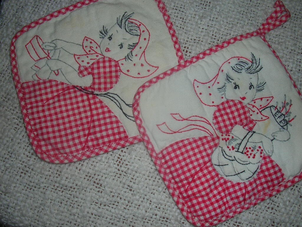 applique and embroidered pot holders