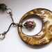 RESERVED Burning Embers Necklace-Glazed Golden Brown Pottery Pendant & Coins,Mookaite Gemstones,Trinity Antique Brass-SALE, Free Shipping