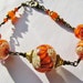 Tiger River Lampwork Bracelet - Orange, Black Stripes Boro Lampwork Glass, Red Swarovski Crystals, Antique Bronze, Safari Bracelet - SALE