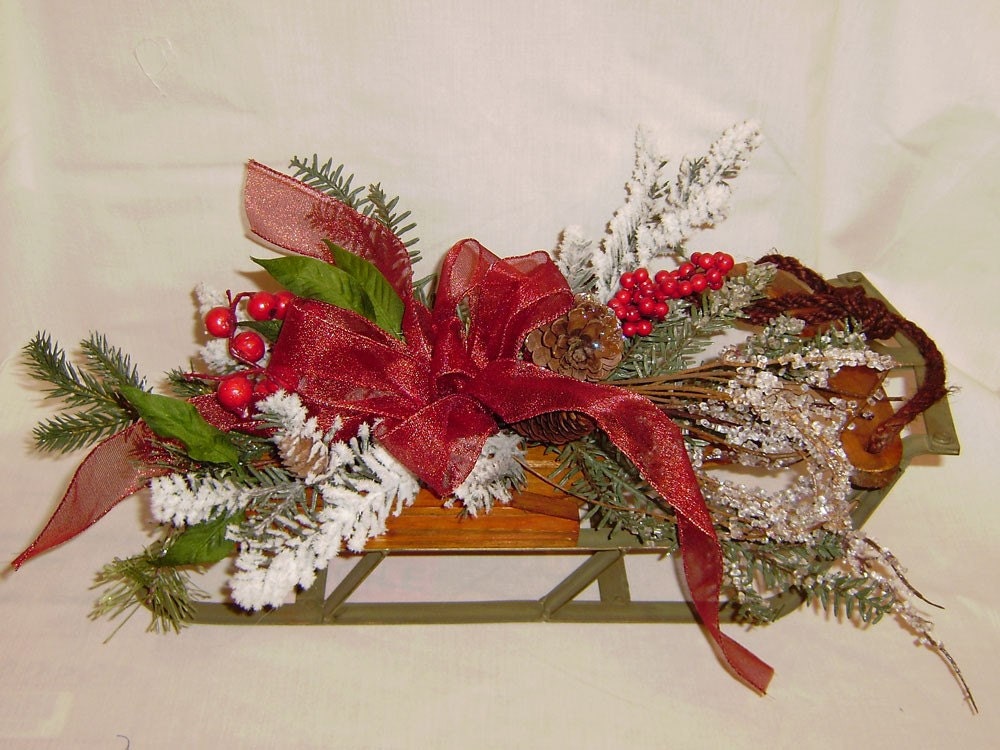 Silk Christmas Floral Arrangement Large Holiday Sled