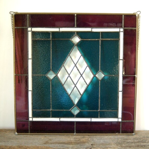 Vintage Stained Glass Window Panel Beveled Art Deco
