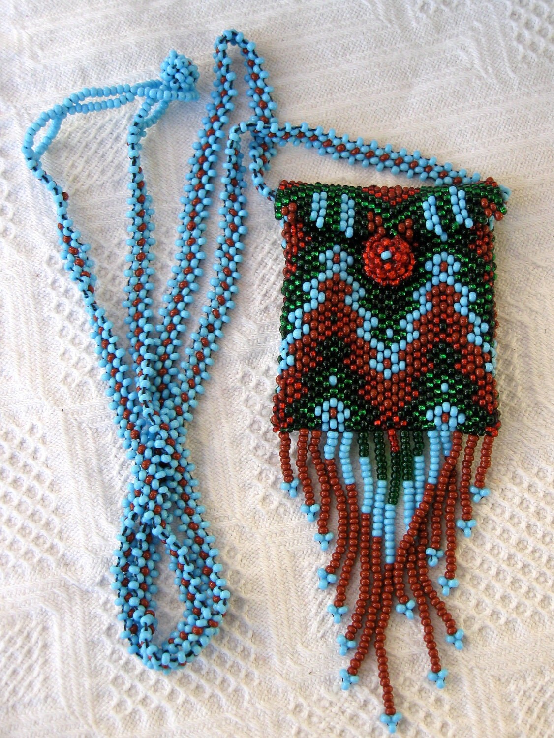 Beautiful Hand Beaded AMULET Bag Purse with Strap and Fringe