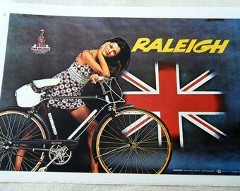Vintage Bicycle Poster 1960s Raleigh Bicycles Nottingham England Poster Size Book Plate