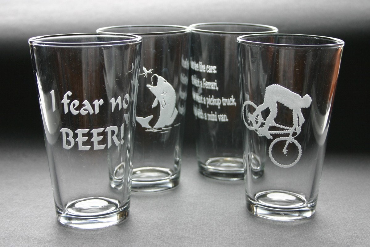 Personalized Beer Glass Set of 6 Pint Glasses Custom Etched