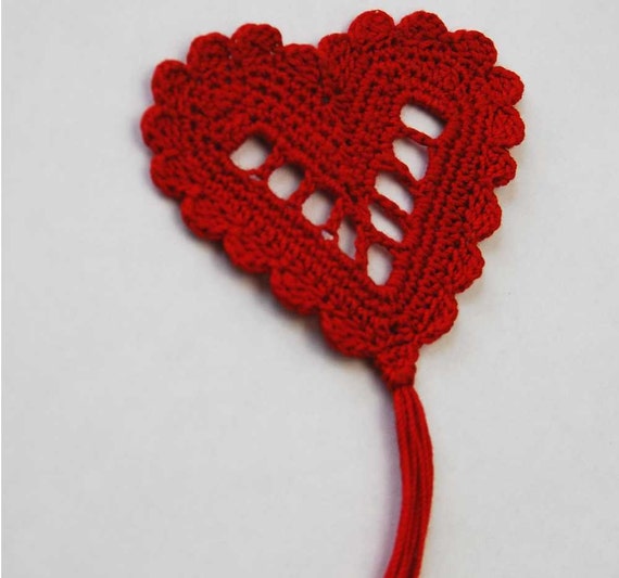 Crochet Valentines Red Heart Bookmark