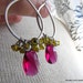 ZOEY-Silver Teardrop Hoop Earrings with Lime Yellow and Raspberry Hot Pink Swarovski Crystals