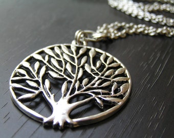 SALE Tree of Life Long Silver Necklace