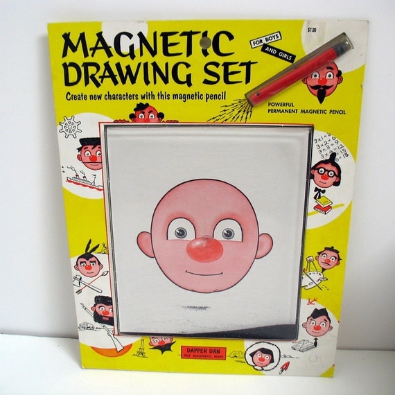 Vintage Dapper Dan Magnetic Drawing Set Black Sand Art