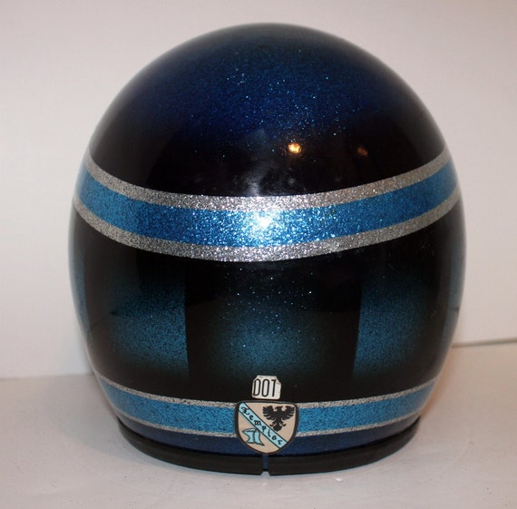 Vintage Motorcycle Helmet Blue Metal Flake Sparkle Metallic