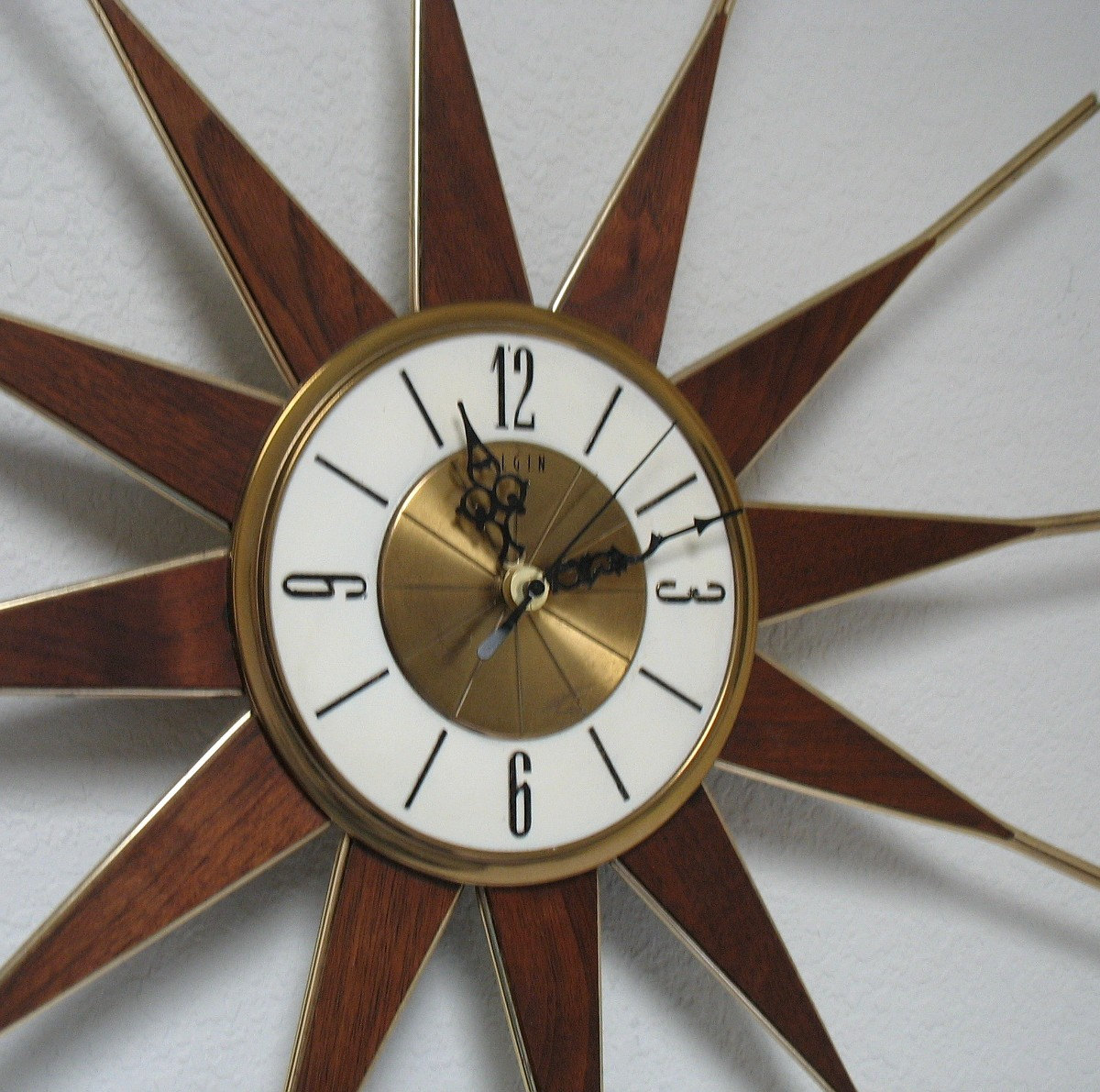 Vintage Elgin Wall Clock Starburst Eames Mid Century Wood