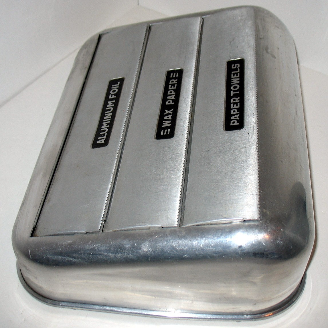 Vintage Aluminum Kitchen Paper Dispenser Wax Towels Foil 3 in