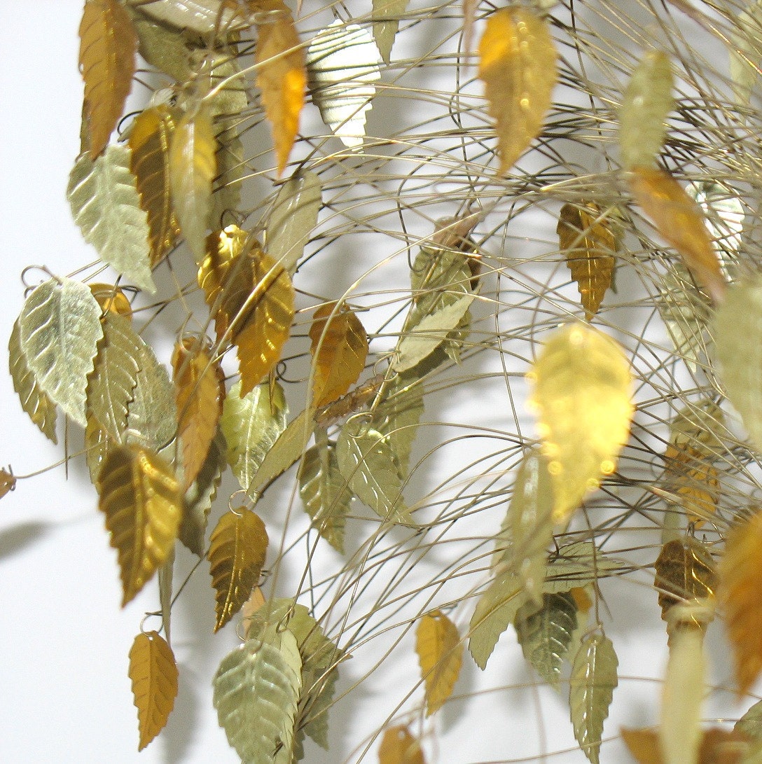Vintage Gold Leaves Leaf Tree Golden Wire Art Sculpture Mid