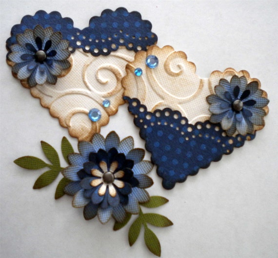 Vintage Heart Embellishment Set . Blue Subtle Love