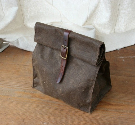 Dark Brown Waxed Canvas Lunch Bag