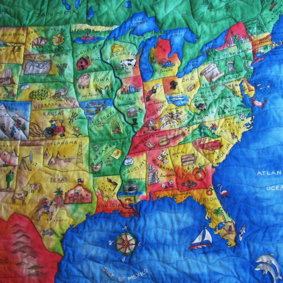 Whimsical Map Of The United States Quilted Wall Hanging 7301