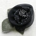 Black rose hair clip, chiffon fabric embellished with silver beads, embroidered moss green felt leaves, large