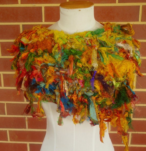 SALE Recycled Sari Silk Summer Sunset assymetrical collar
