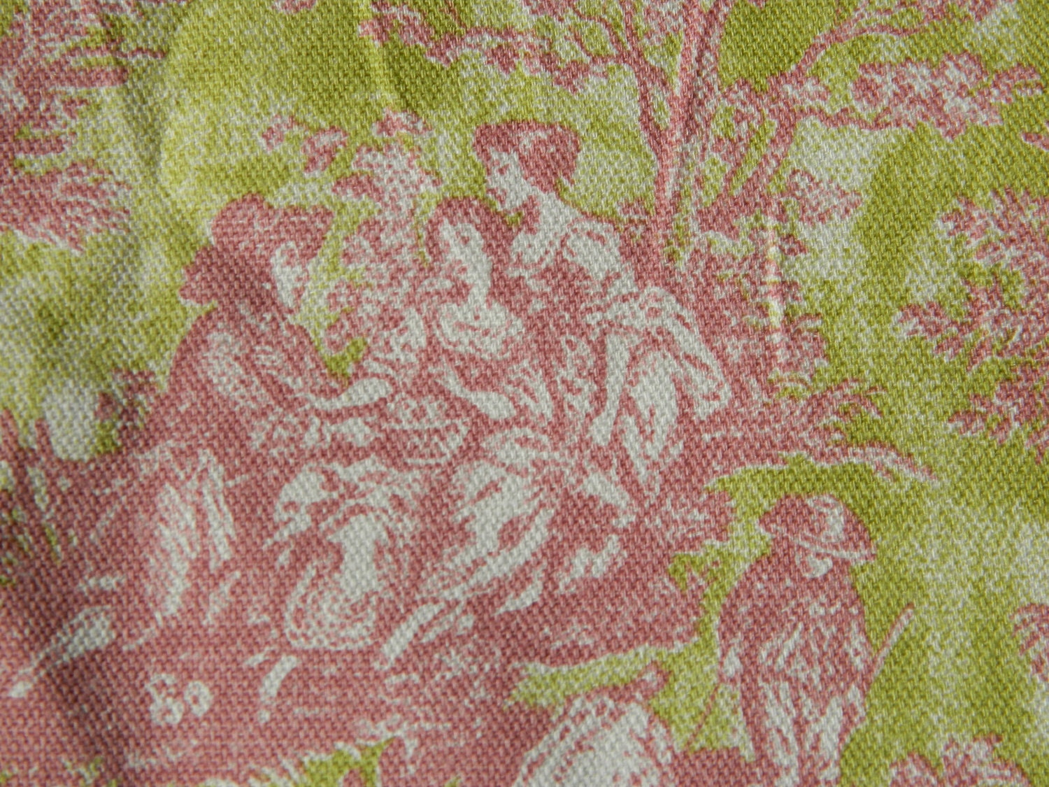 2 Yards Pink And Lime Green Toile Fabric