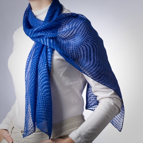 Items similar to cobalt blue silk scarf with spiral dots pattern on Etsy